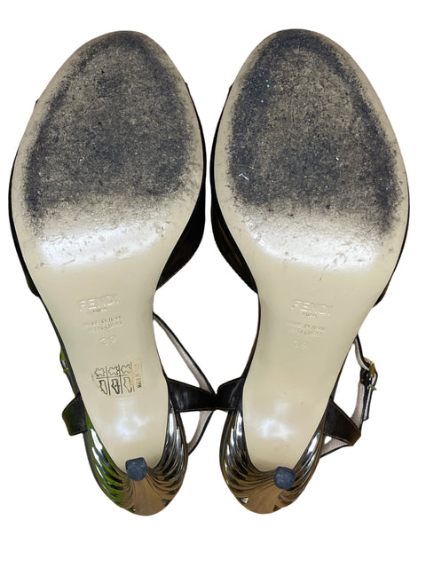 Sandalia Fendi Metalizado Tacón alto Marrón - Talla 39