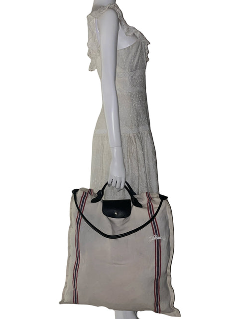 Cartera Longchamp X Charvet Le Pliage Torchon de Algodón Liso Beige - Talla U