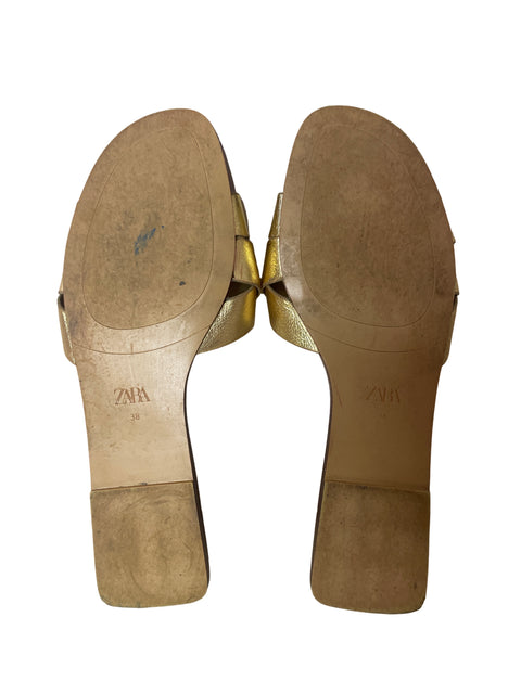 Sandalia Zara Tiras Destalonado Brillo Dorado - Talla 38