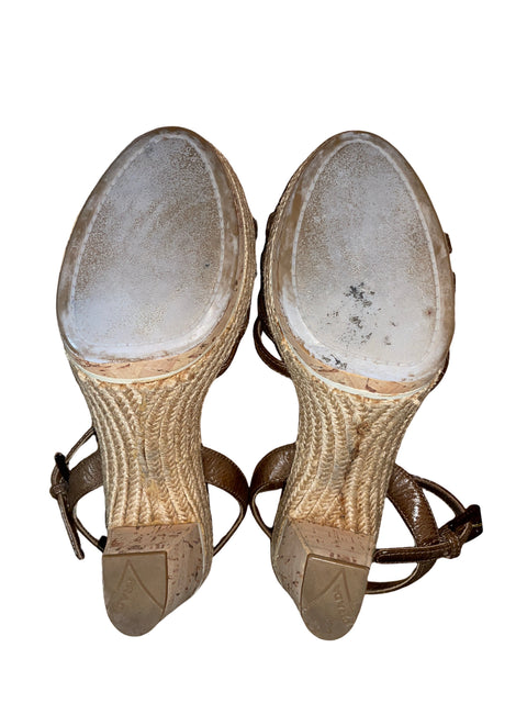 Sandalia Prada Cork Platform Tacón alto Marrón - Talla 37