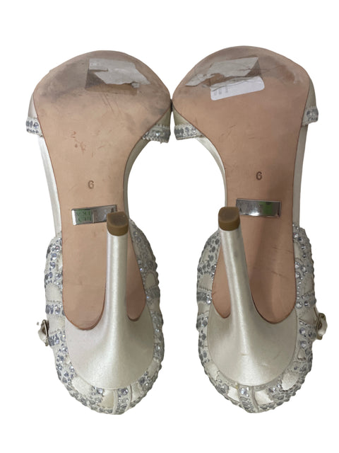 Tacón Badgley Mischka Brillo Tiras Plateado - Talla 9