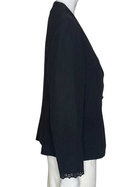 Chaqueta Tahari Rayas Troquelado Negro - Talla 12