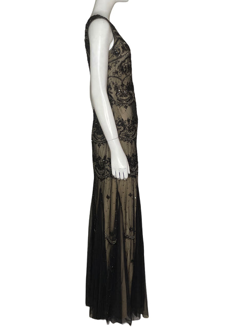 Vestido De Fiesta Adrianna Papell Maxi Brillo Negro - Talla 4