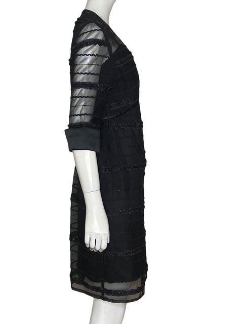 Vestido De Fiesta R&m Richards Brillo Midi Negro - Talla 6