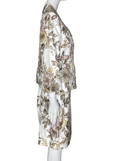 Conjunto Tahari Estampado Blusa/falda Marron - Talla 10